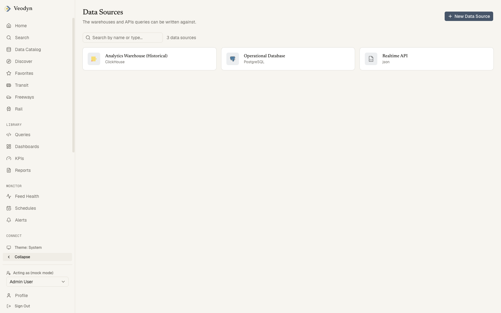 The Data Sources admin page