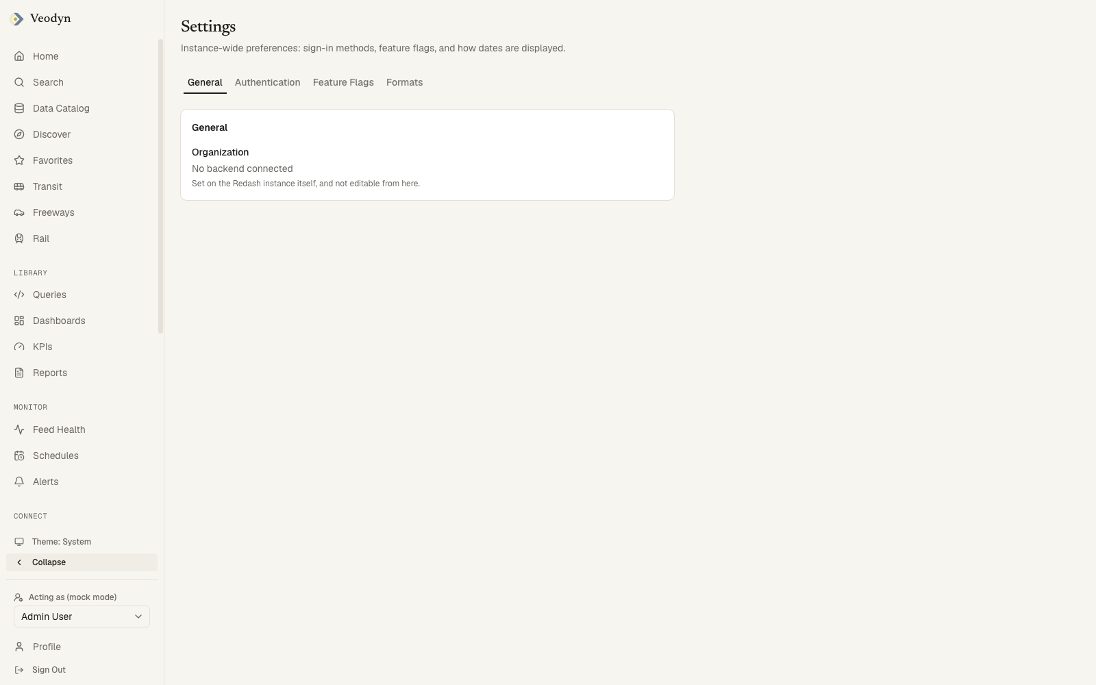 The organization Settings page