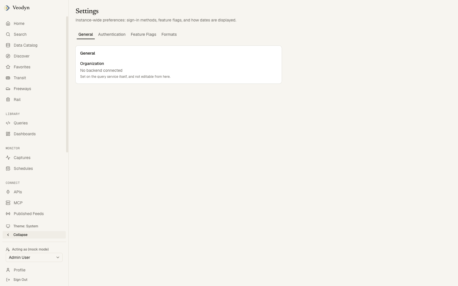 The organization Settings page