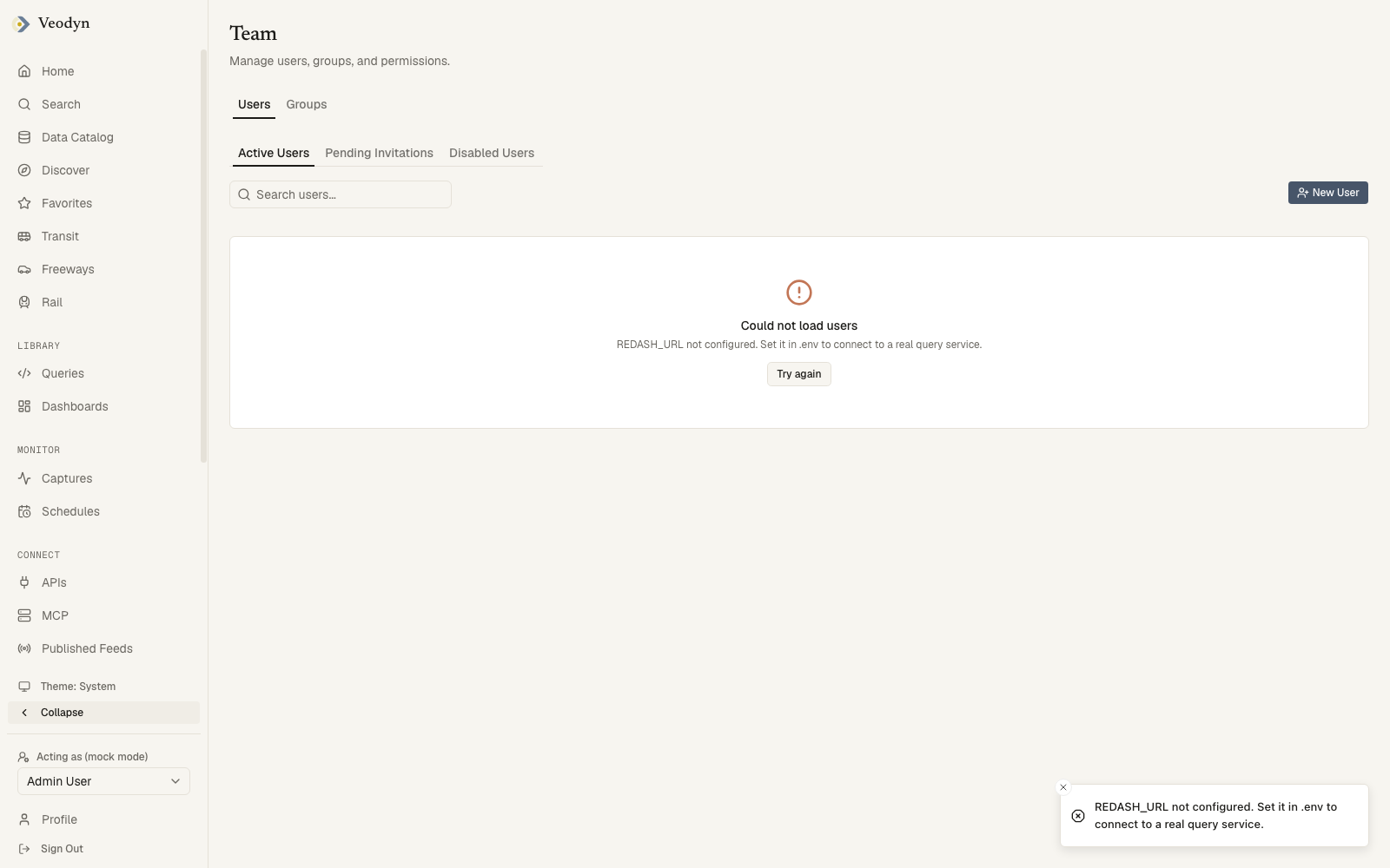 The Team admin page with the user list