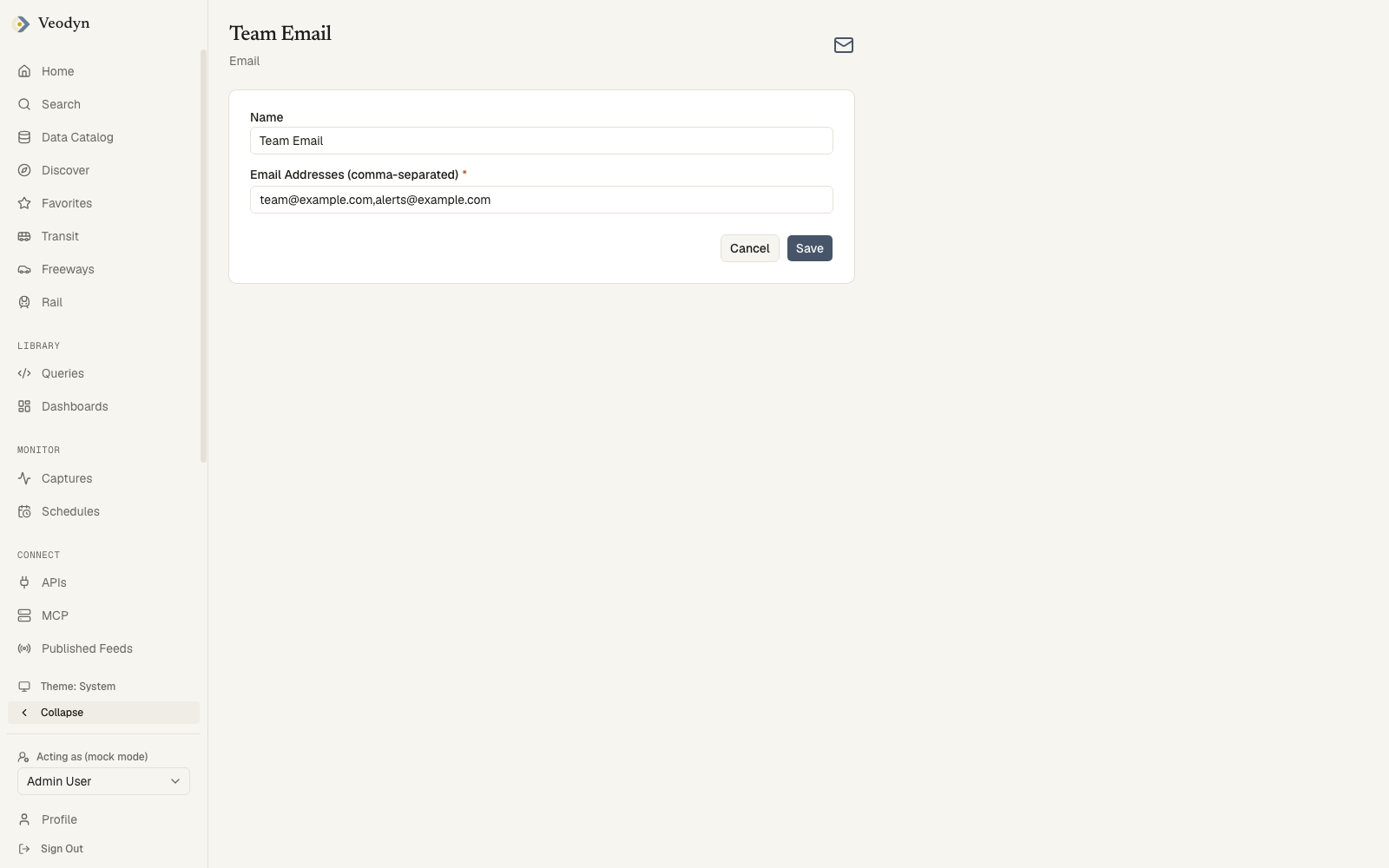 A destination page: its type and the delivery settings that type needs