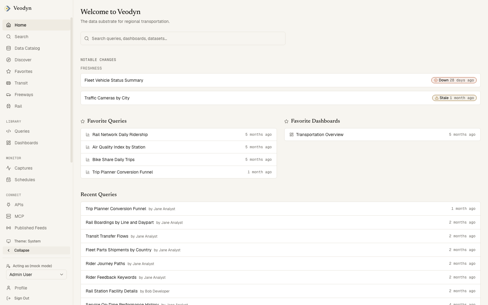 The Home page: omnisearch, notable changes, AI digest, and favorites