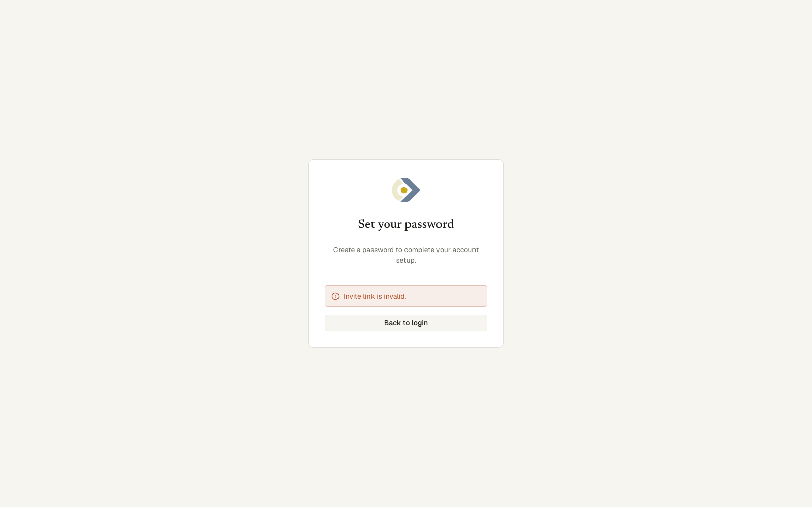 The invitation screen: Set your password, a confirmation field and an Activate account button